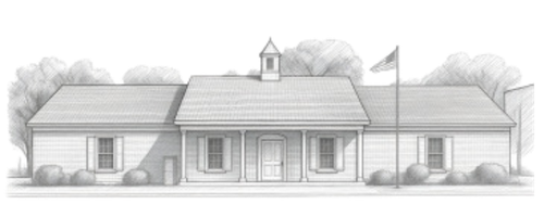 Pencil sketch illustration of the Hamilton Public Library building